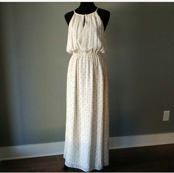 100% Silk LUCKY Cream Maxi Dress - MEDIUM - Picture 3 of 6